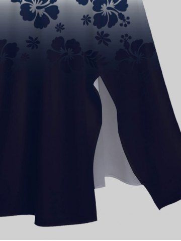 Plus Size Hibiscus Flowers Leaf Ombre Colorblock Print Hawaii Split Dress