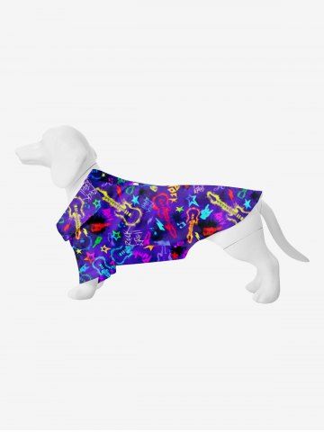 Pet's Colorful Musical Instruments Guitar Stars Print Button Shirt
