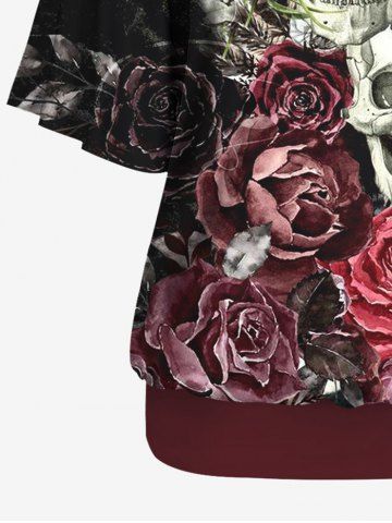 Plus Size Solid Racerback Tank Top and Skulls Painting Flower Print T-shirt Set