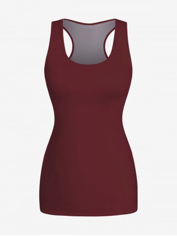 Plus Size Solid Racerback Tank Top and Skulls Painting Flower Print T-shirt Set