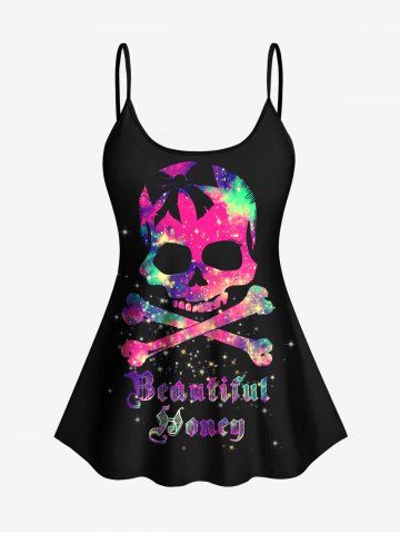 Plus Size Skull Glitter Print Boyshorts Tankini Swimsuit (Adjustable Shoulder Strap)