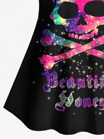 Plus Size Skull Glitter Print Boyshorts Tankini Swimsuit (Adjustable Shoulder Strap)