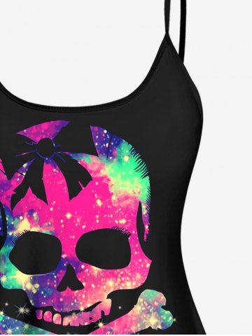 Plus Size Skull Glitter Print Boyshorts Tankini Swimsuit (Adjustable Shoulder Strap)