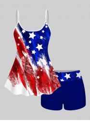 Fashion Painting Patriotic American Flag Print Boyleg Tankini Swimsuit (Adjustable Shoulder Strap) -  