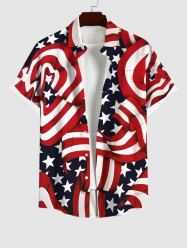 Chemise à Imprimé Drapeau Américain à Rayures avec Poches et Boutons Grande-Taille pour Hommes - Multi-A 3XL