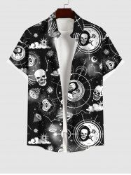 Plus Size Galaxy Sun Moon Star Eyes Skulls Print Buttons Pocket Shirt For Men -  