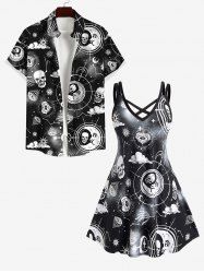Galaxy Sun Moon Star Eyes Skulls Print Plus Size Matching Outfit For Couples -  