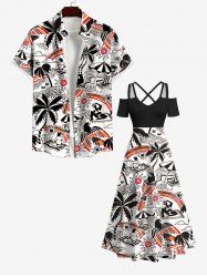 Coconut Tree Beach Seascape Swallow Sun Print Plus Size Matching Hawaii Beach Outfit For Couples -  