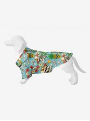 Pet's Skull Pineapple Coconut Tree Floral Currency Print Hawaii Button Shirt -  