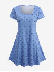 Plus Size Heart Bowknot Diamond Lattice Print Dress -  