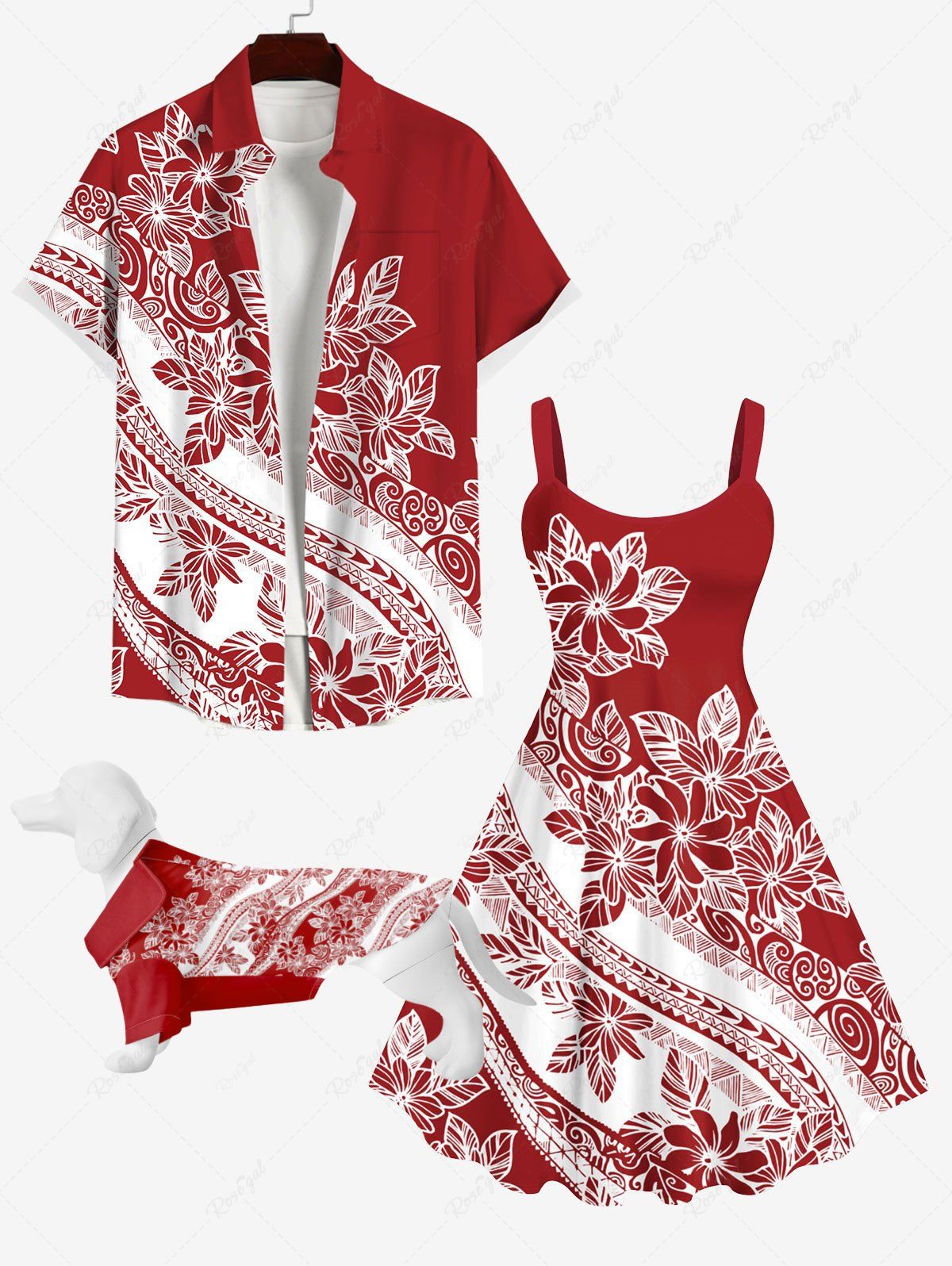 New Flower Curve Line Print Hawaii Dog And Owner Matching Outfits  