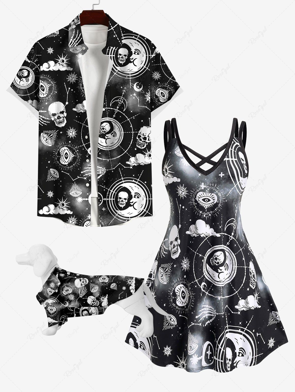 Discount Galaxy Sun Moon Star Eyes Skulls Print Dog and Owner Matching Outfits  