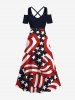 Striped Ribbon Patriotic American Flag Print Plus Size Matching Set For Couples -  