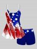 Painting American Flag Print Boyleg Tankini Swimsuit and Shirt Plus Size Matching Set For Couples -  