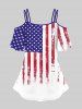 American Flag Sunflower Print T-shirt and 3D Ripped Denim Graphic Leggings Plus Size Matching Set -  