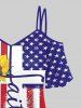 American Flag Sunflower Print T-shirt and 3D Ripped Denim Graphic Leggings Plus Size Matching Set -  