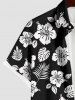 Plus Size Tropical Leaf Hibiscus Flower Print Hawaii Button Pocket Shirt For Men -  