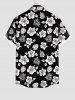 Plus Size Tropical Leaf Hibiscus Flower Print Hawaii Button Pocket Shirt For Men -  