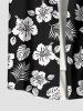 Plus Size Tropical Leaf Hibiscus Flower Print Hawaii Button Pocket Shirt For Men -  