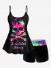 Plus Size Skull Glitter Print Boyshorts Tankini Swimsuit (Adjustable Shoulder Strap) -  