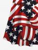 Robe Ligne A Rayée Drapeau Américain Imprimé à Epaule Dénudée de Grande Taille avec Ruban - Noir 3X
