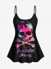 Maillot de Bain Tankini Short de Grande Taille Imprimé de Crâne et Paillettes à Col Montant - Noir 2X