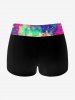 Maillot de Bain Tankini Short de Grande Taille Imprimé de Crâne et Paillettes à Col Montant - Noir 2X