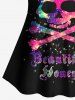 Maillot de Bain Tankini Short de Grande Taille Imprimé de Crâne et Paillettes à Col Montant - Noir 2X