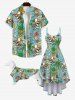 Pet's Skull Pineapple Coconut Tree Floral Currency Print Hawaii Button Shirt -  