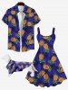 Pet's Pineapple Coconut Leaves Print Hawaii Button Shirt -  
