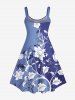 Plus Size Flowers Leaf Curve Colorblock Print Hawaii Tank Dress -  