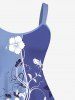 Plus Size Flowers Leaf Curve Colorblock Print Hawaii Tank Dress -  