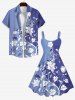 Plus Size Flowers Leaf Curve Colorblock Print Hawaii Tank Dress -  