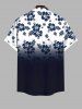 Plus Size Hibiscus Flowers Leaf Ombre Colorblock Print Buttons Pocket Hawaii Shirt For Men -  