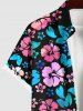 Plus Size Colorful Flowers Print Buttons Pocket Hawaii Shirt For Men -  