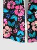 Plus Size Colorful Flowers Print Buttons Pocket Hawaii Shirt For Men -  