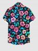 Plus Size Colorful Flowers Print Buttons Pocket Hawaii Shirt For Men -  