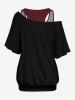 Plus Size Solid Racerback Tank Top and Skulls Painting Flower Print T-shirt Set -  