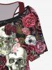 Plus Size Solid Racerback Tank Top and Skulls Painting Flower Print T-shirt Set -  