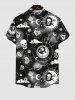 Plus Size Galaxy Sun Moon Star Eyes Skulls Print Buttons Pocket Shirt For Men -  