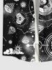Plus Size Galaxy Sun Moon Star Eyes Skulls Print Buttons Pocket Shirt For Men -  