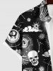 Plus Size Galaxy Sun Moon Star Eyes Skulls Print Buttons Pocket Shirt For Men -  