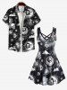 Plus Size Galaxy Sun Moon Star Eyes Skulls Print Buttons Pocket Shirt For Men -  