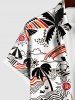 Plus Size Coconut Tree Beach Seascape Swallow Sun Print Hawaii Button Pocket Shirt For Men -  