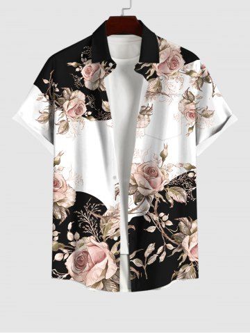 Plus Size Rose Flower Colorblock Print Shirt For Men