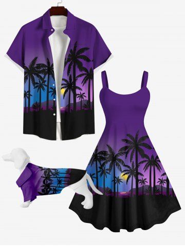 Pet's Coconut Tree Moon Ombre Sky Print Hawaii Shirt