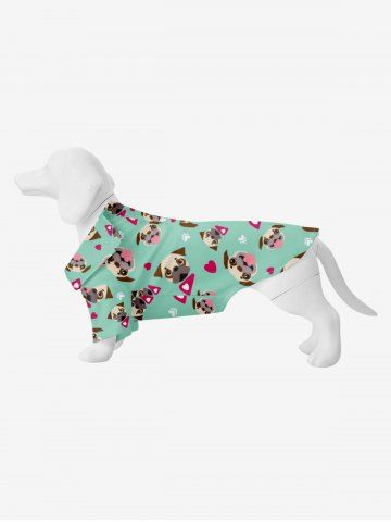 Pet's Dog Paw Heart Print Button Shirt - GREEN - 2XL