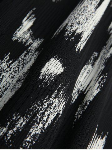 Plus Size Ruffles Cinched Ruched White And Black Tie Dye Print Tank Dress