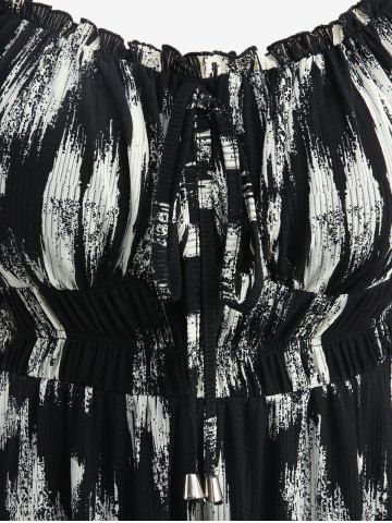 Plus Size Ruffles Cinched Ruched White And Black Tie Dye Print Tank Dress