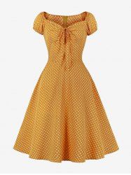 Polka Dots Print Cinched Zipper Back Vintage Dress -  
